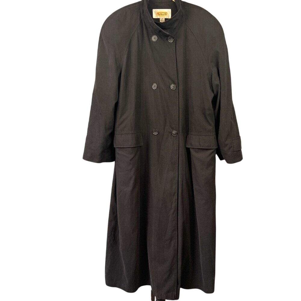 Vintage Talbots Classic Full Length‎ Black Trench Coat Size 10 Removable Lining